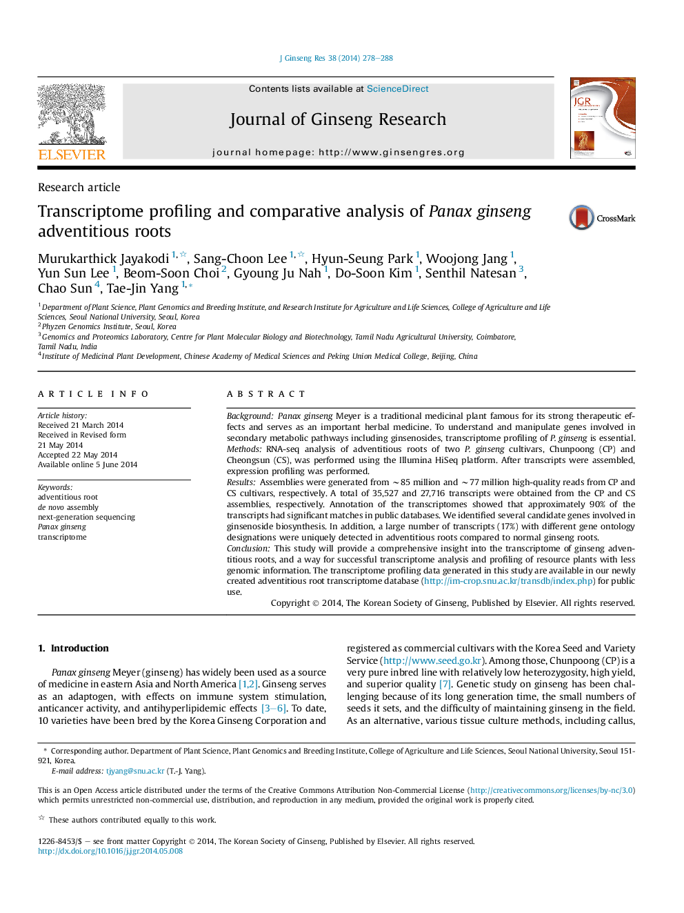 Transcriptome profiling and comparative analysis of Panax ginseng adventitious roots 