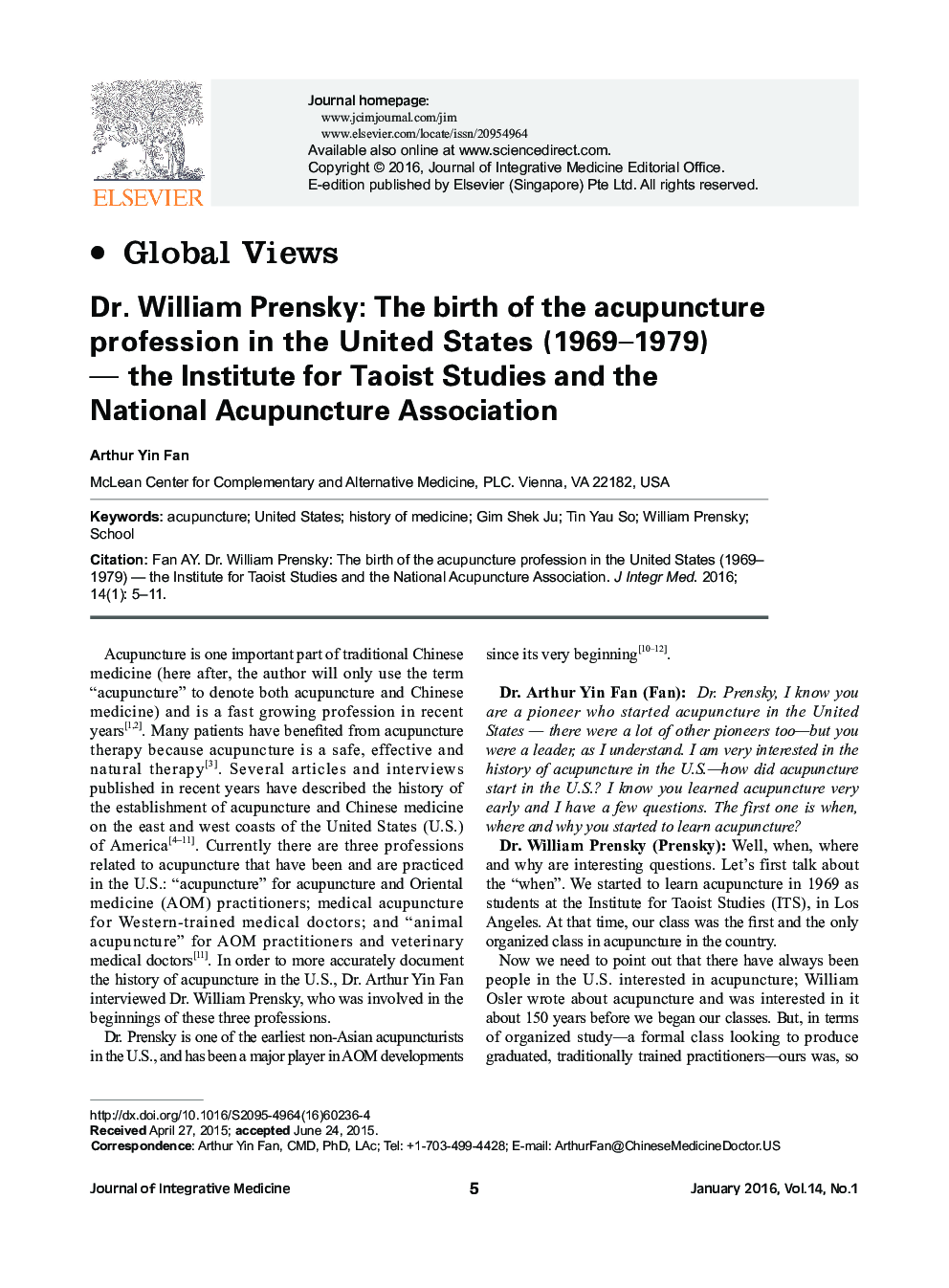 دکتر ویلیام پرنسکی: تولد طب سوزنی در ایالات متحده (1969-1979) - موسسه مطالعات تائو و انجمن ملی طب سوزنی 