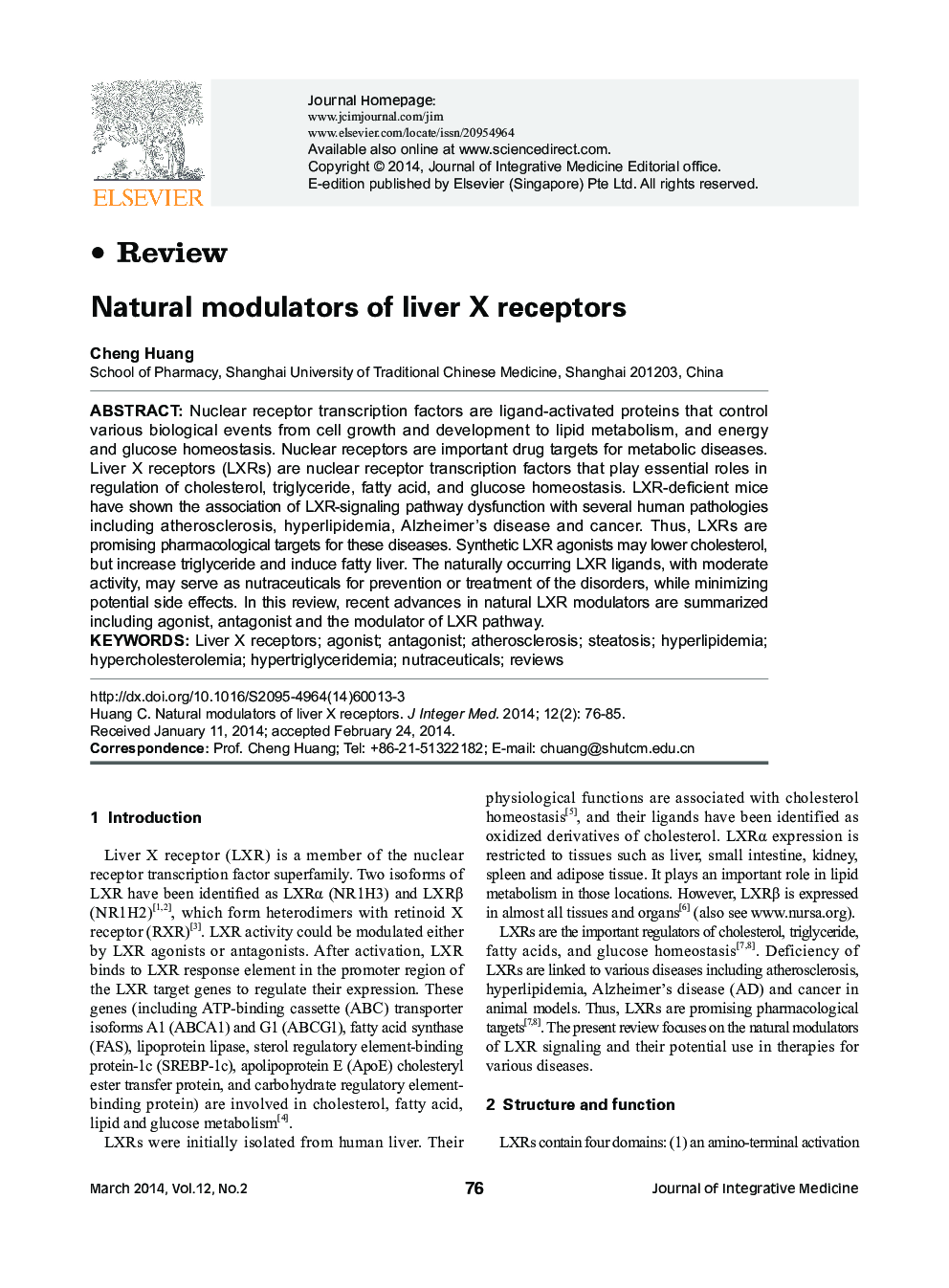 Natural modulators of liver X receptors