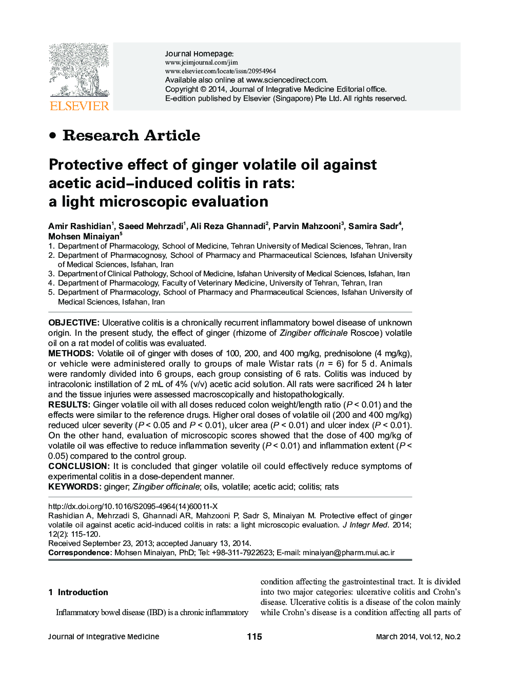 Protective effect of ginger volatile oil against acetic acid-induced colitis in rats: a light microscopic evaluation