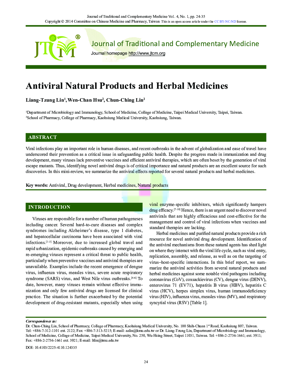 Antiviral Natural Products and Herbal Medicines