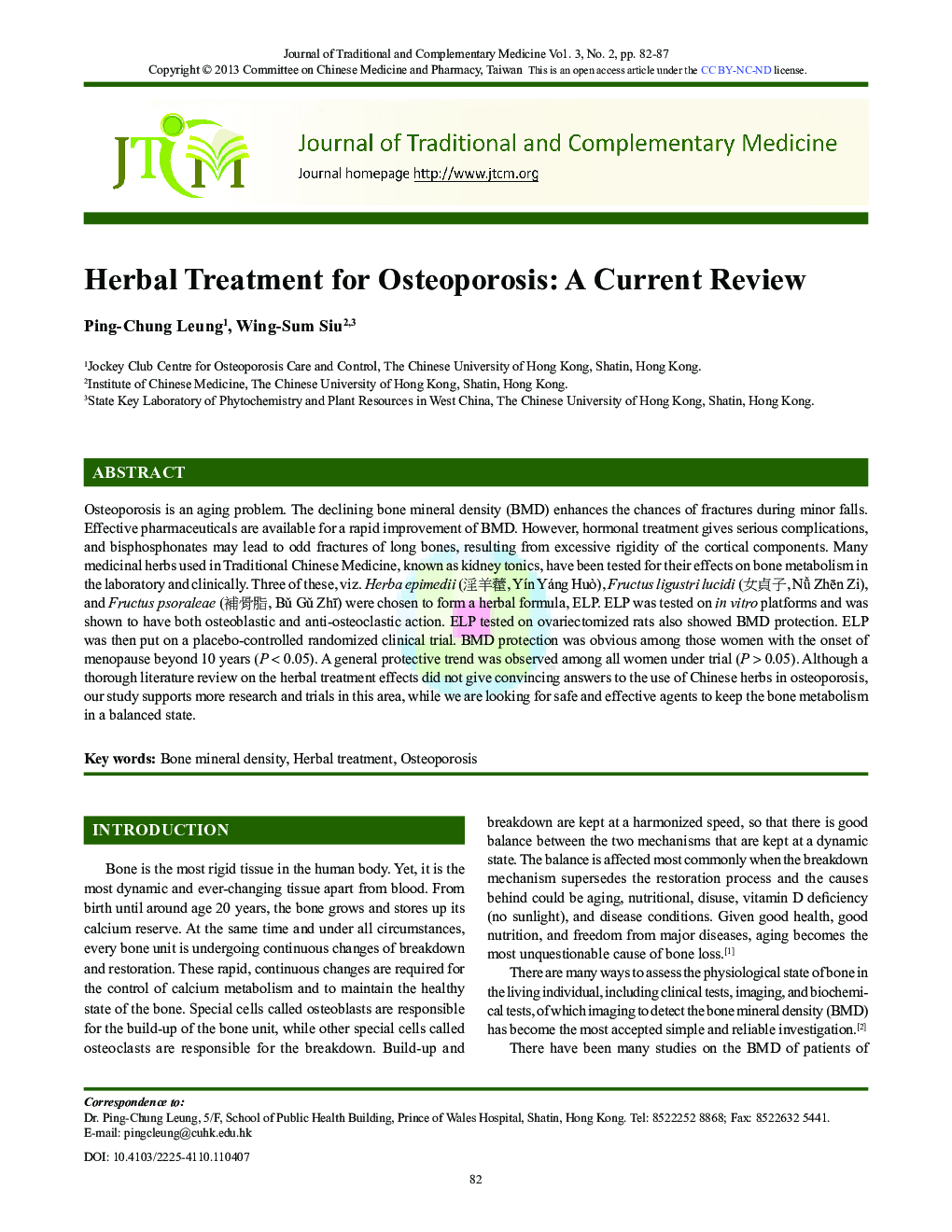 Herbal Treatment for Osteoporosis: A Current Review