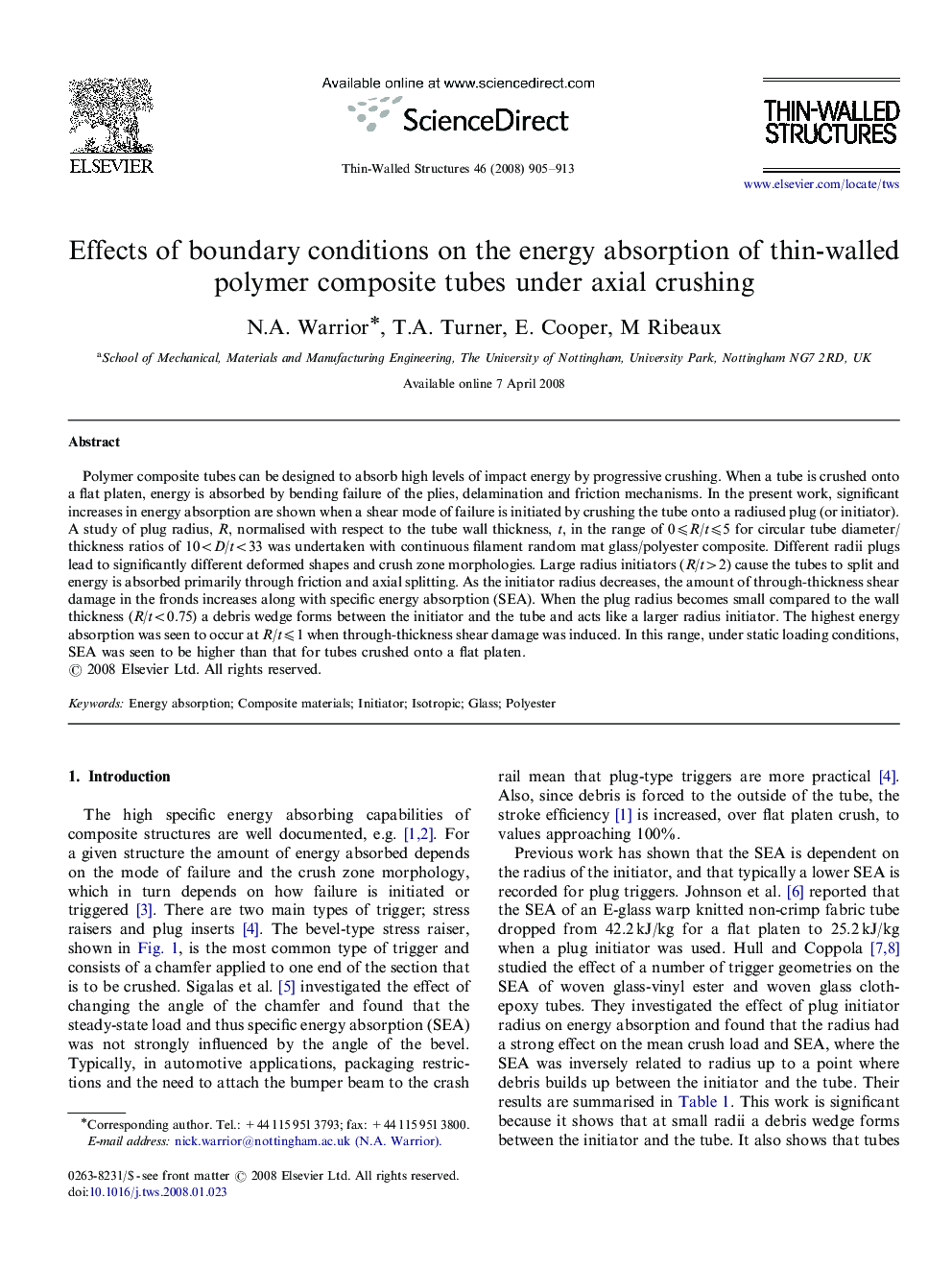 Effects of boundary conditions on the energy absorption of thin-walled polymer composite tubes under axial crushing