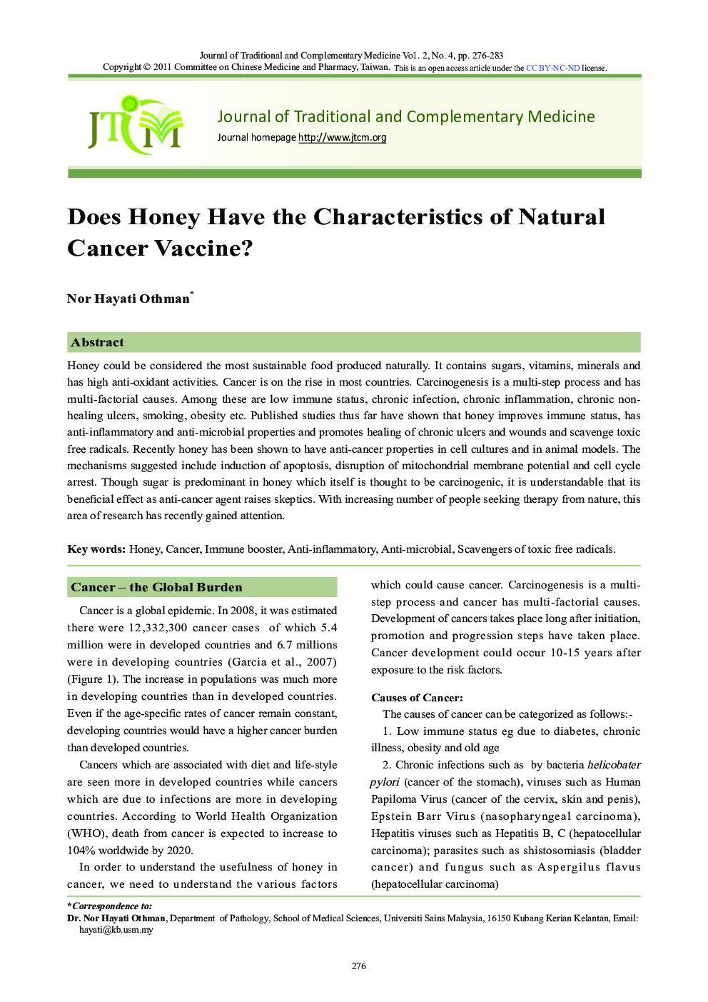 Does Honey Have the Characteristics of Natural Cancer Vaccine?