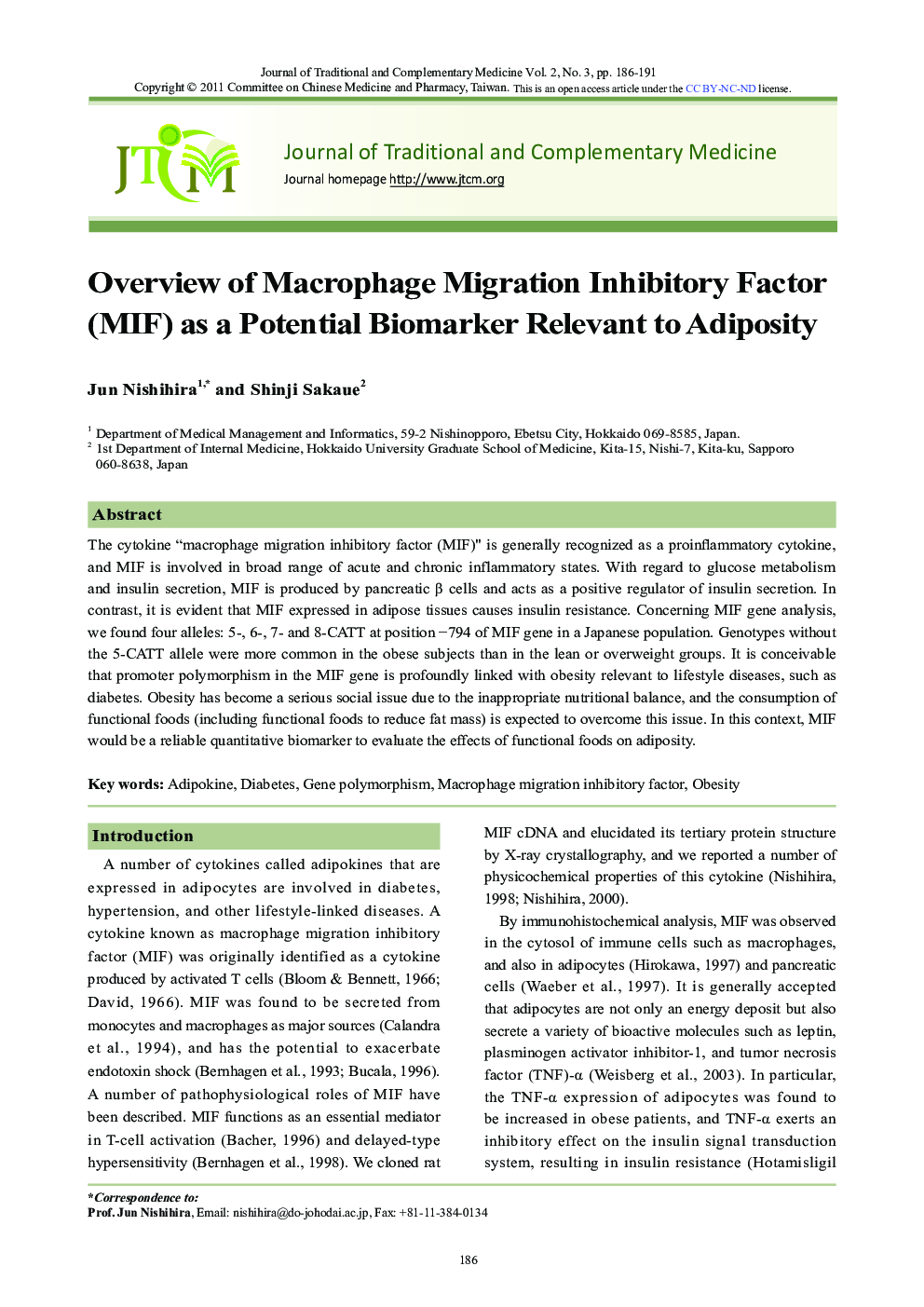 Overview of Macrophage Migration Inhibitory Factor (MIF) as a Potential Biomarker Relevant to Adiposity