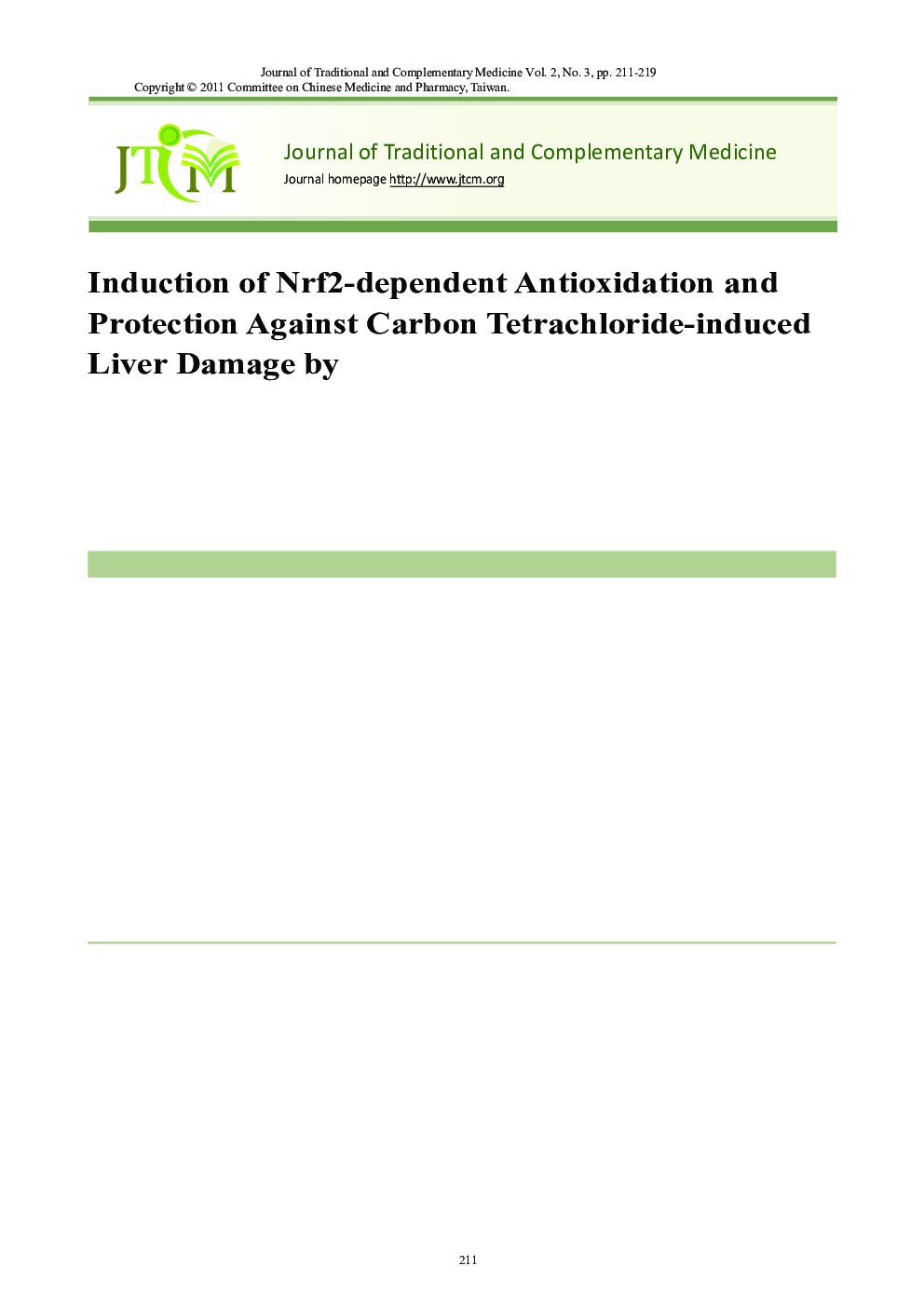 Induction of Nrf2-dependent Antioxidation and Protection Against Carbon Tetrachloride-induced Liver Damage by Andrographis Herba (穿心蓮chuān xīn lián) Ethanolic Extract