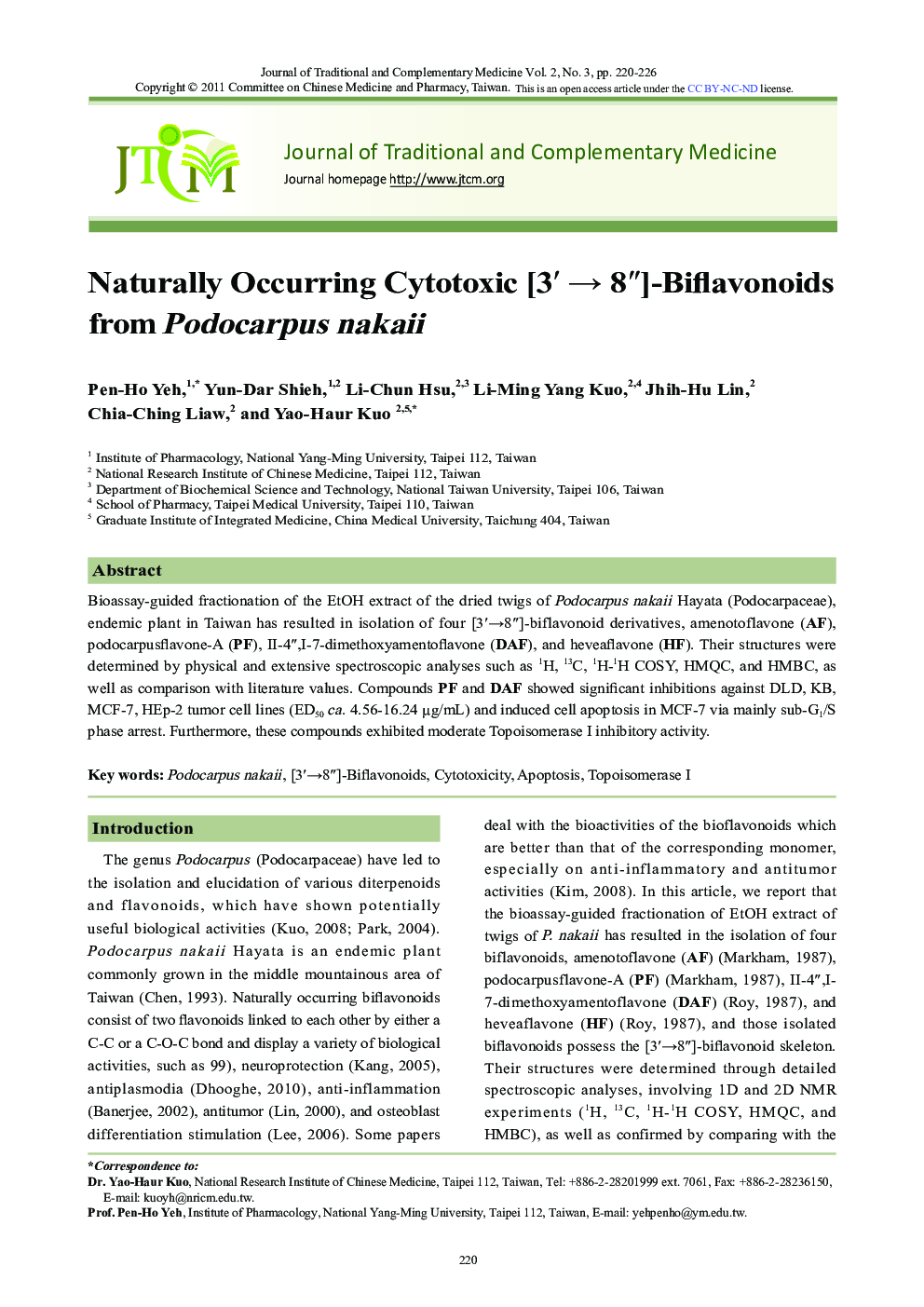 Naturally Occurring Cytotoxic [3′ → 8″]-Biflavonoids from Podocarpus nakaii
