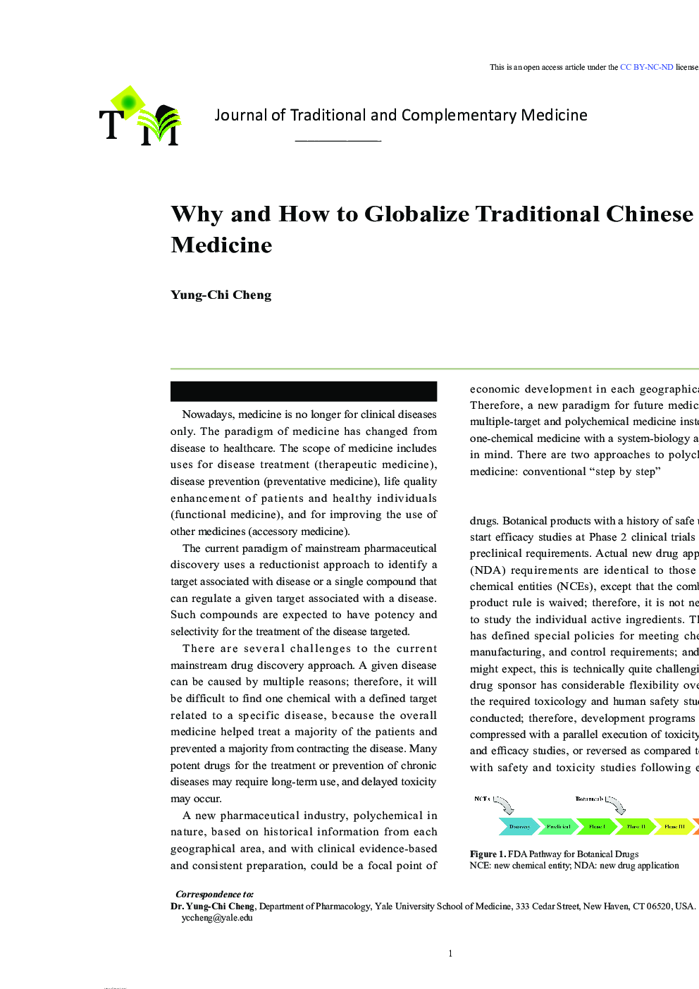 Why and How to Globalize Traditional Chinese Medicine