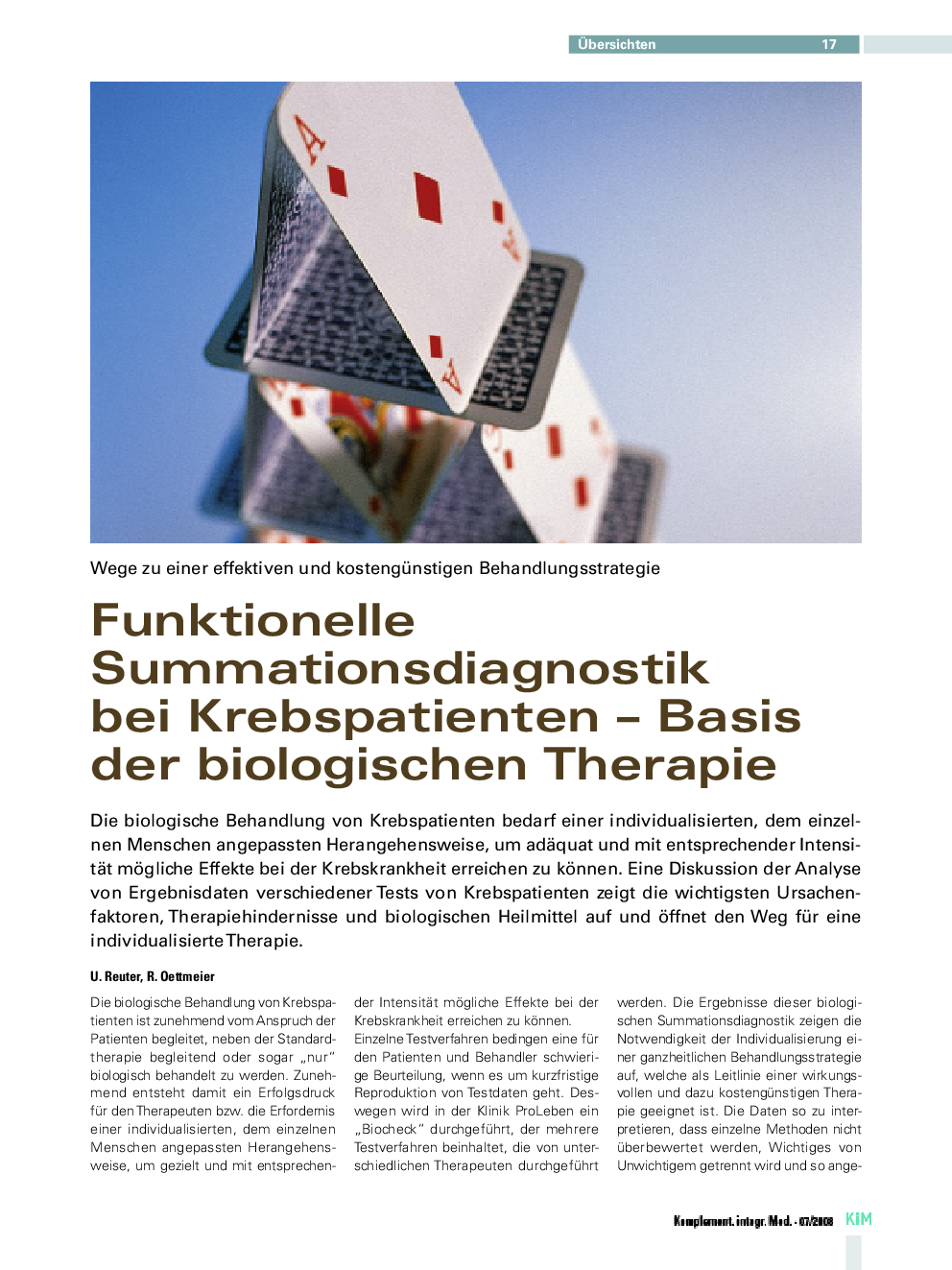 Funktionelle Summationsdiagnostik bei Krebspatienten - Basis der biologischen Therapie