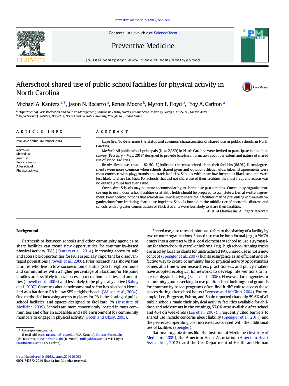 Afterschool shared use of public school facilities for physical activity in North Carolina