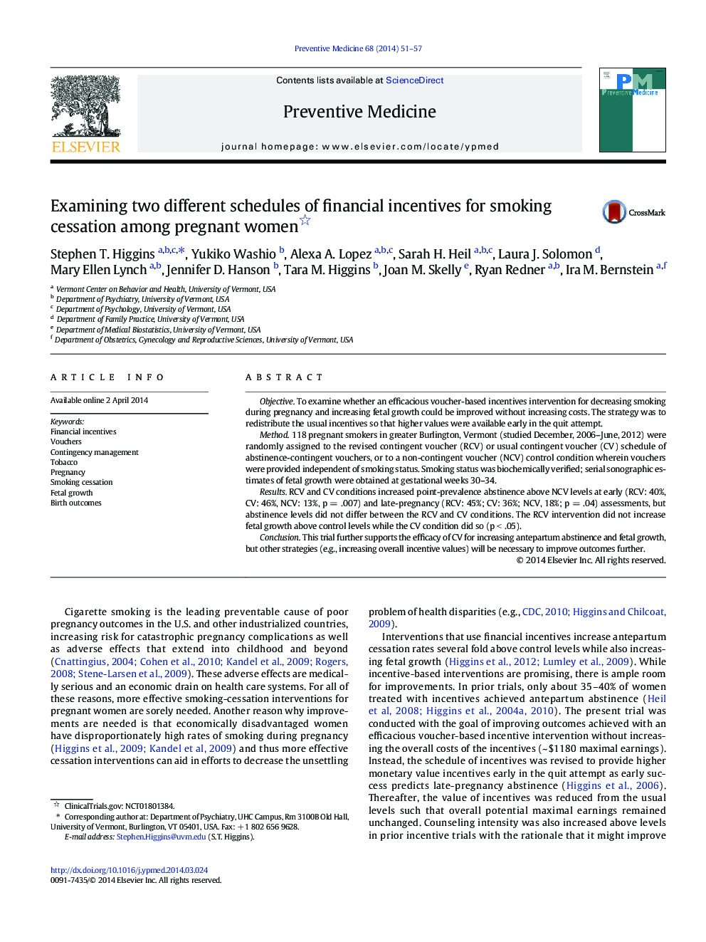 Examining two different schedules of financial incentives for smoking cessation among pregnant women 