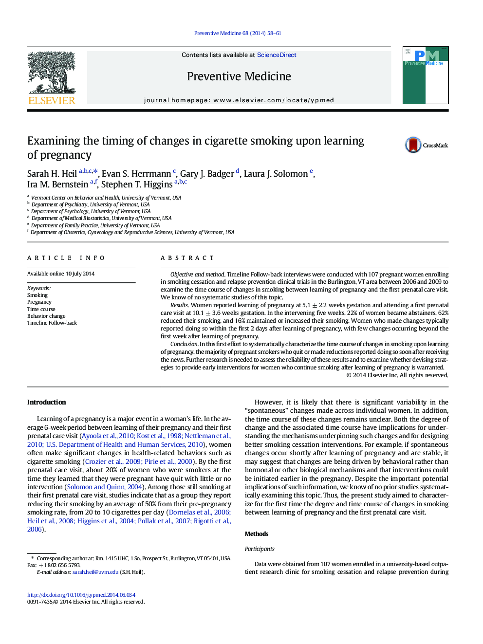 Examining the timing of changes in cigarette smoking upon learning of pregnancy