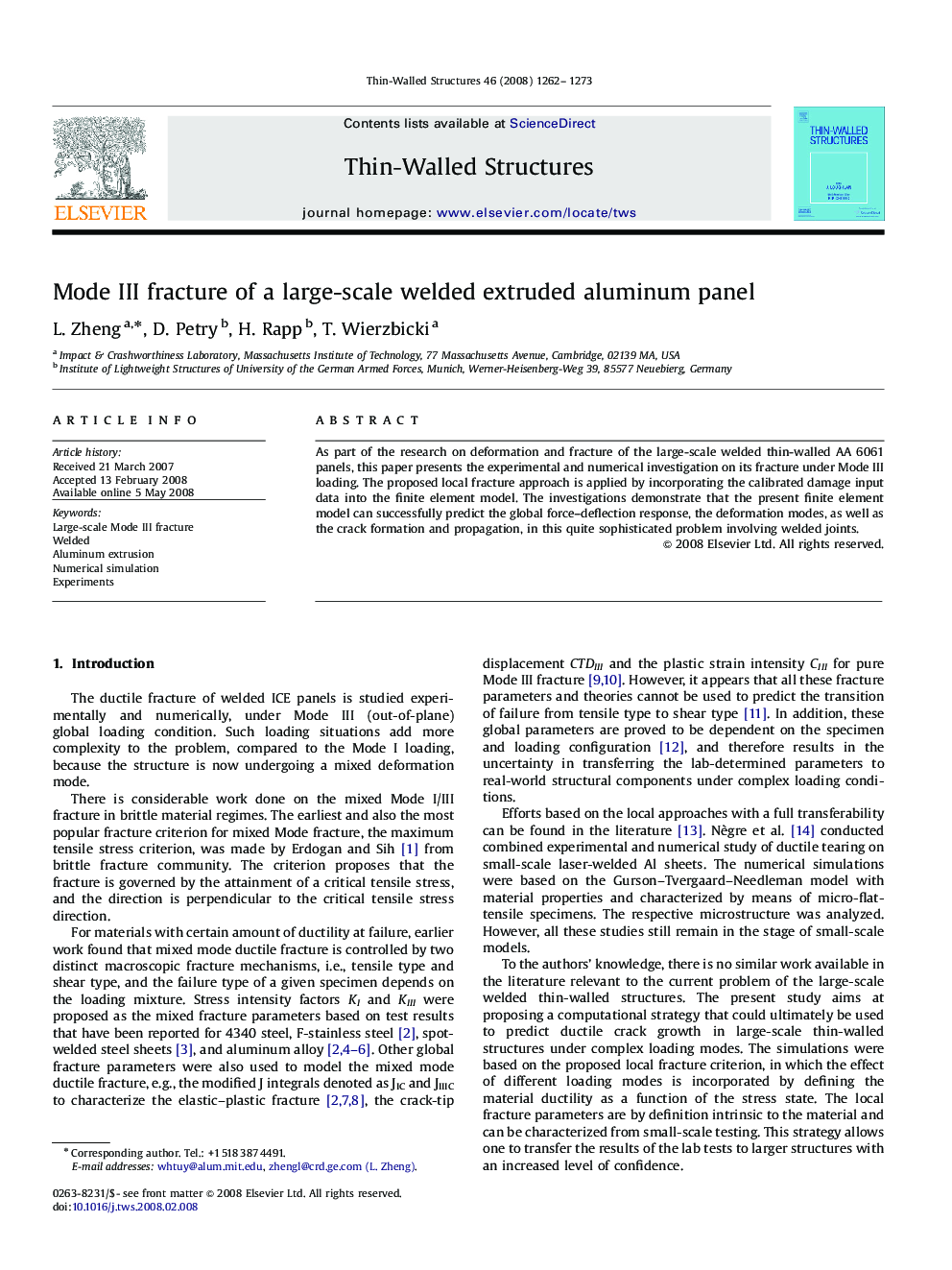 Mode III fracture of a large-scale welded extruded aluminum panel