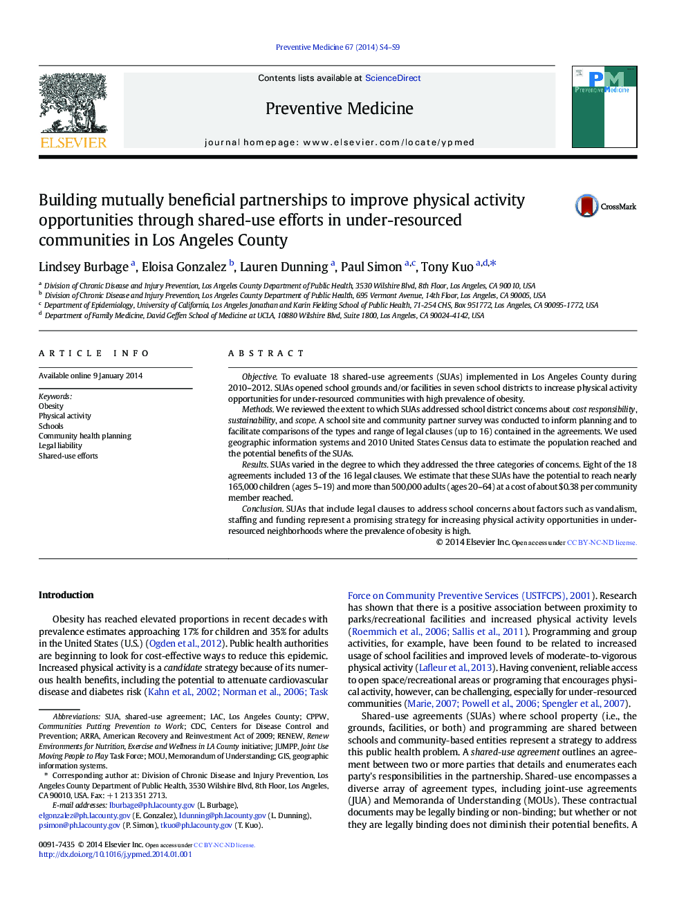 Building mutually beneficial partnerships to improve physical activity opportunities through shared-use efforts in under-resourced communities in Los Angeles County