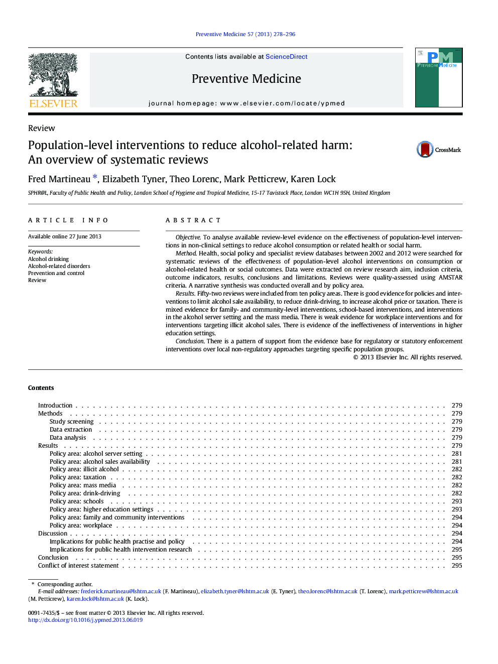 Population-level interventions to reduce alcohol-related harm: An overview of systematic reviews