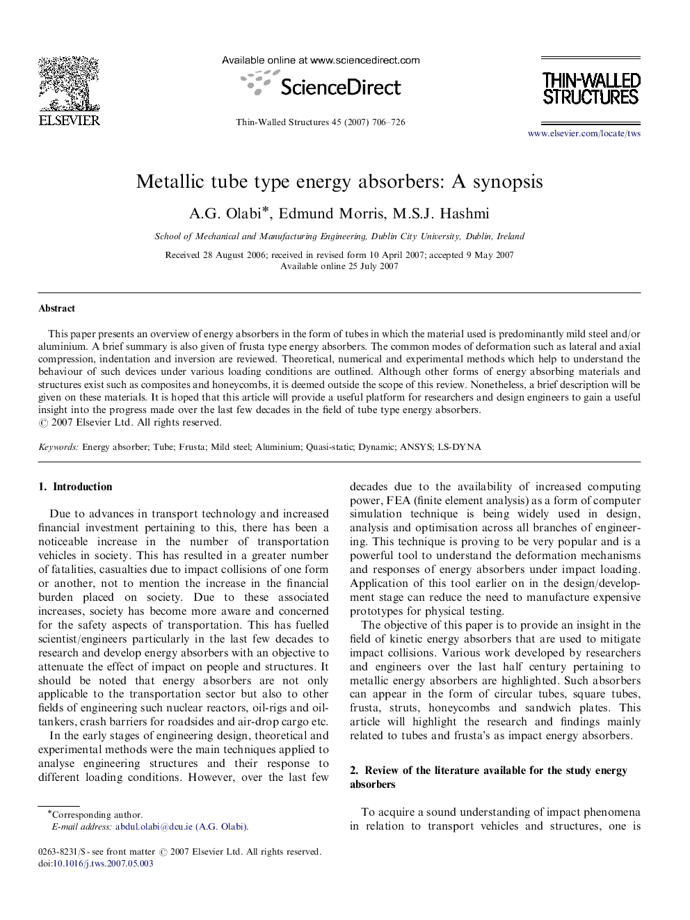 Metallic tube type energy absorbers: A synopsis