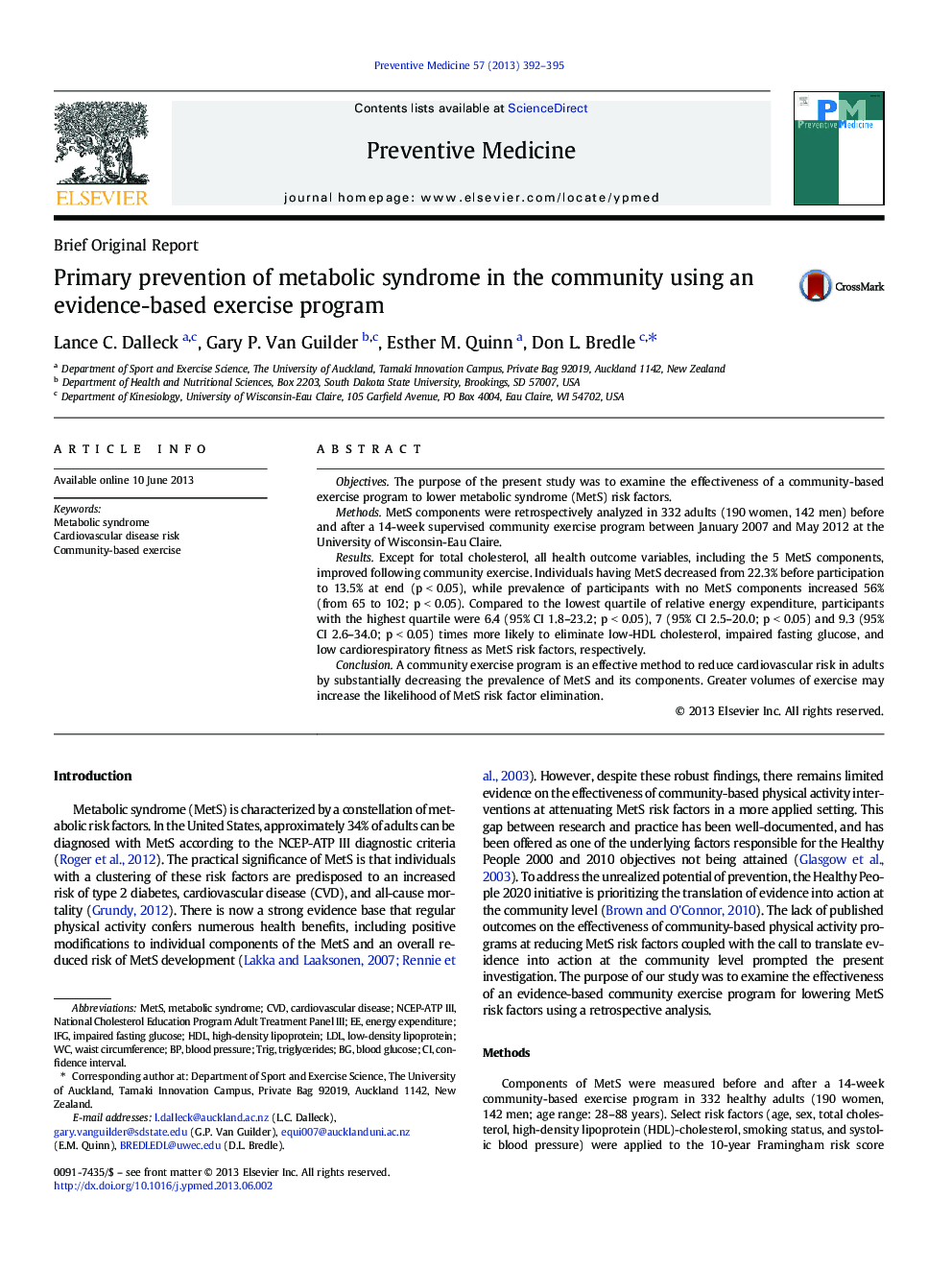 Primary prevention of metabolic syndrome in the community using an evidence-based exercise program