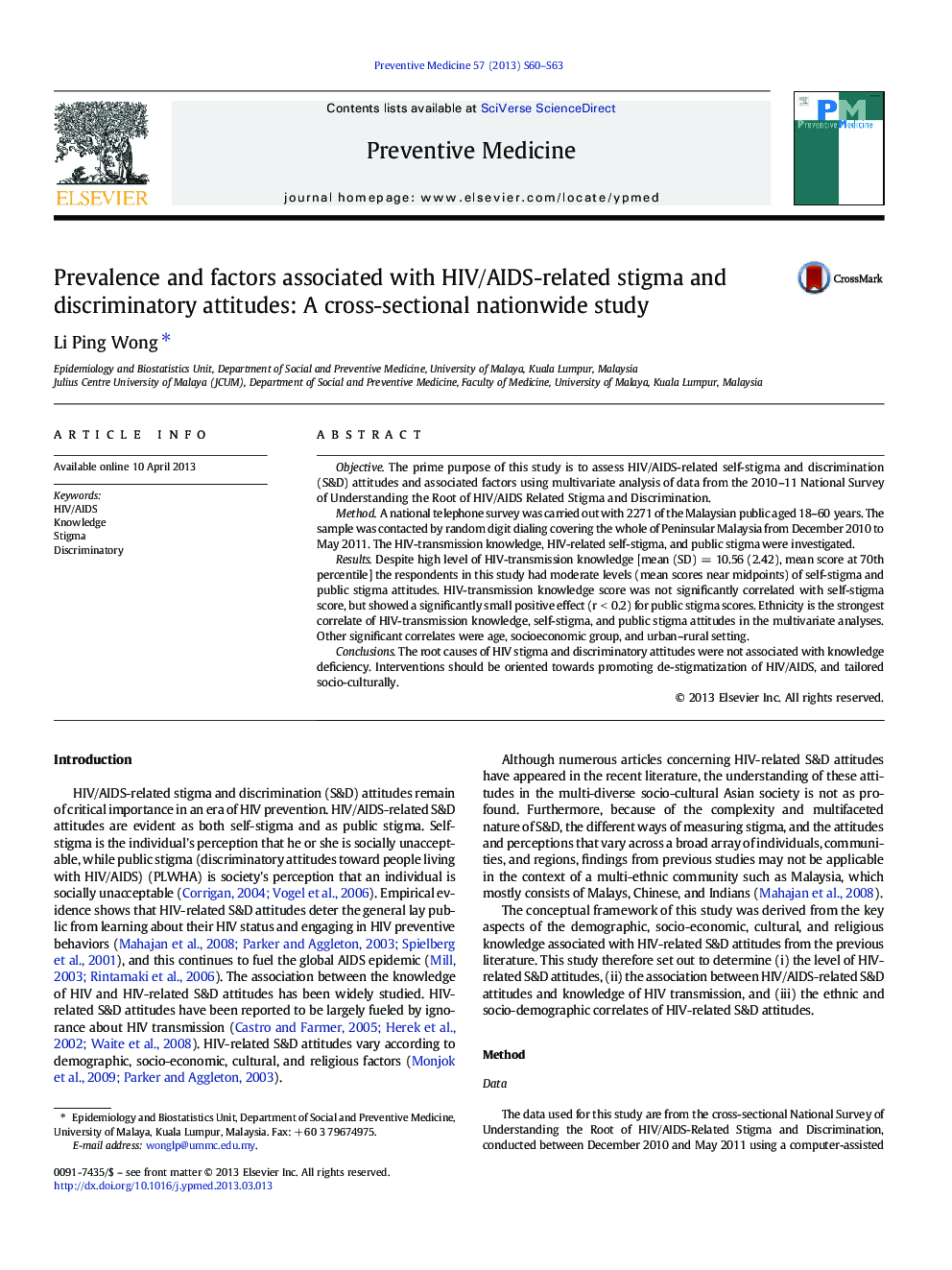 Prevalence and factors associated with HIV/AIDS-related stigma and discriminatory attitudes: A cross-sectional nationwide study