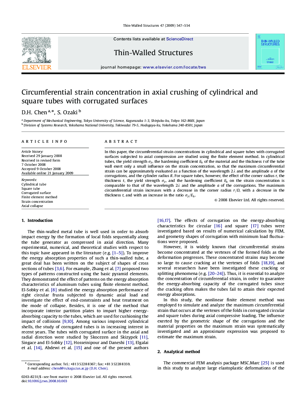 Circumferential strain concentration in axial crushing of cylindrical and square tubes with corrugated surfaces