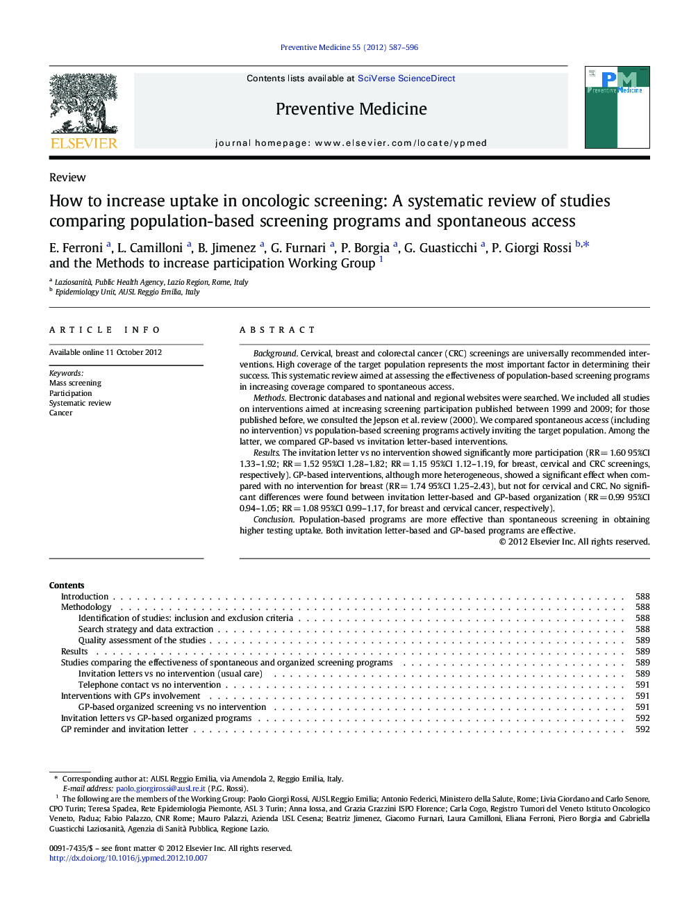 How to increase uptake in oncologic screening: A systematic review of studies comparing population-based screening programs and spontaneous access