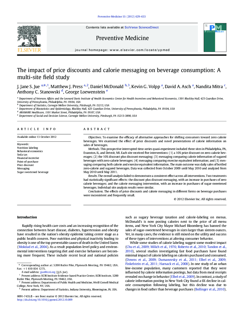 The impact of price discounts and calorie messaging on beverage consumption: A multi-site field study