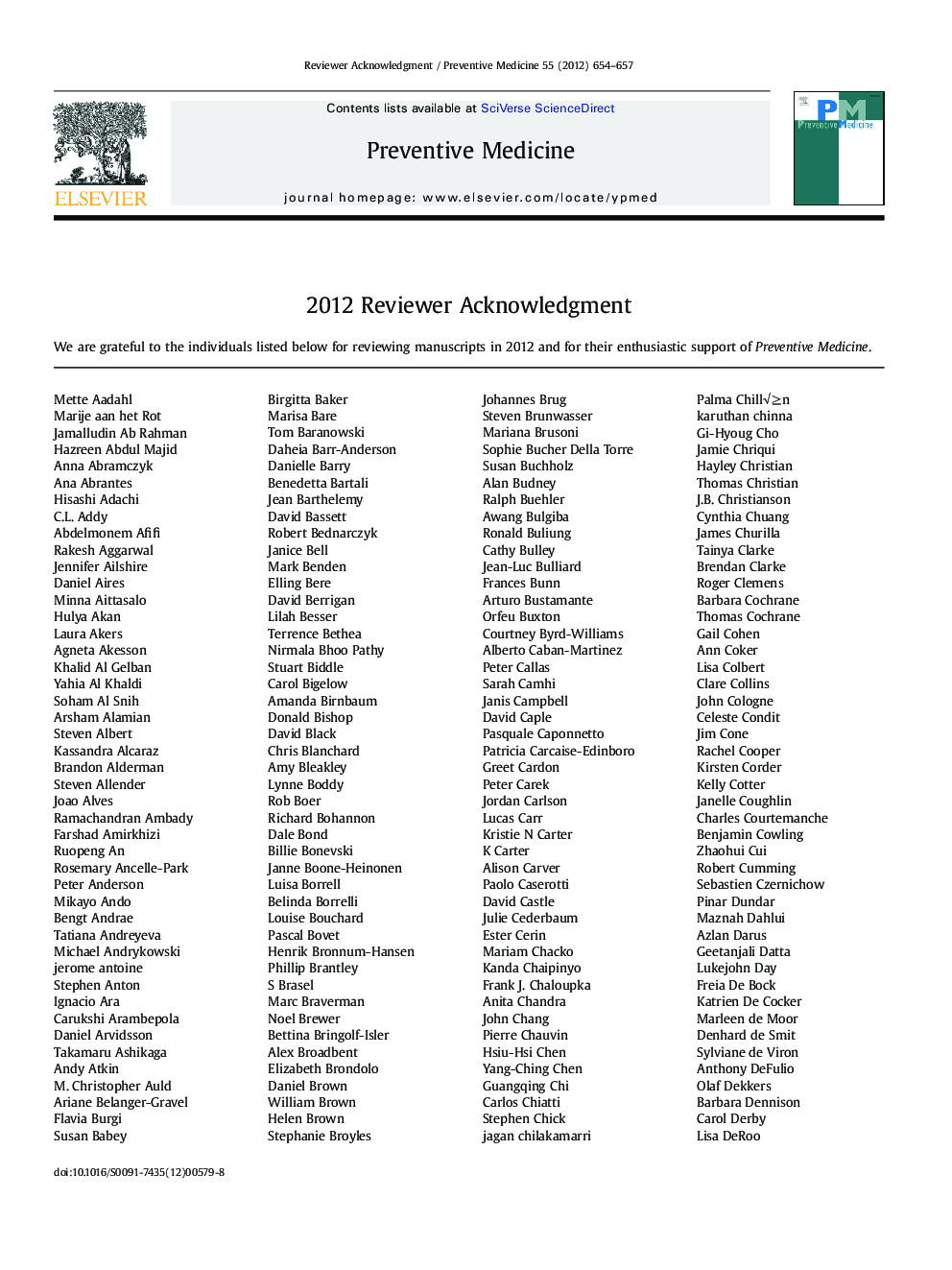 Reviewer Acknowledgment List
