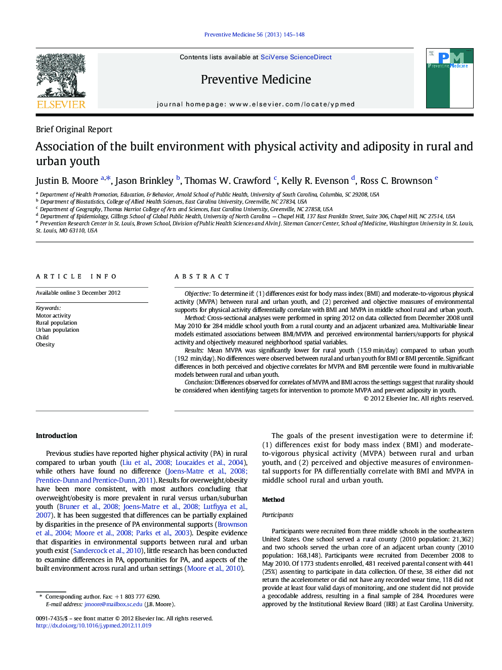 Association of the built environment with physical activity and adiposity in rural and urban youth