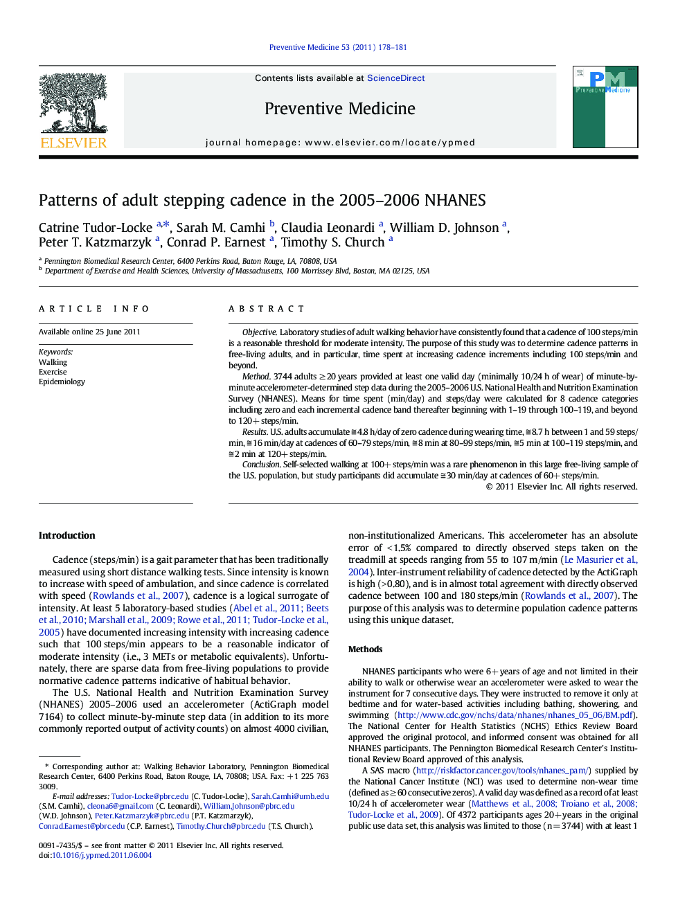 Patterns of adult stepping cadence in the 2005–2006 NHANES