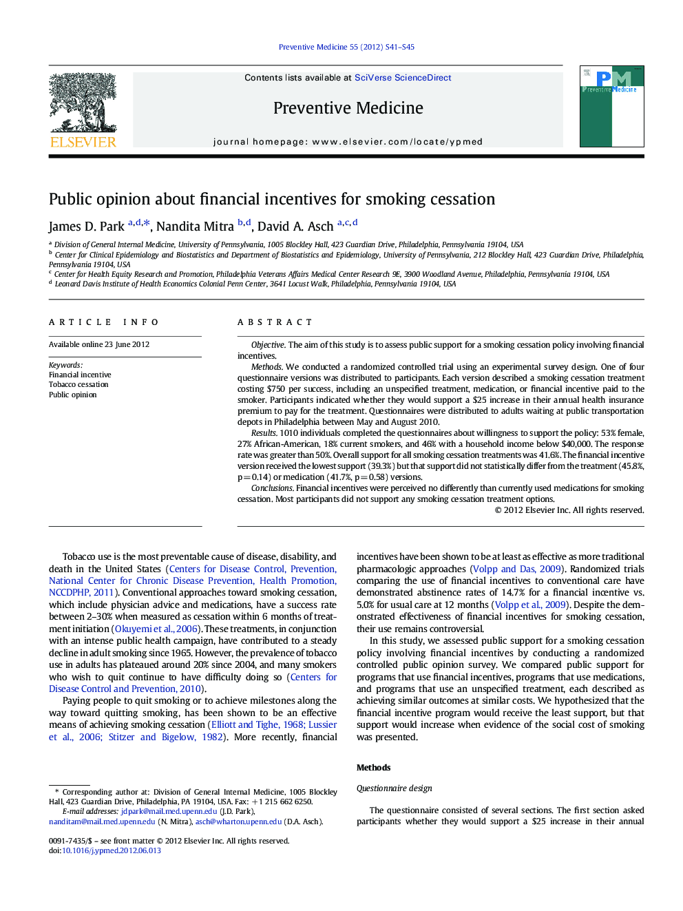 Public opinion about financial incentives for smoking cessation