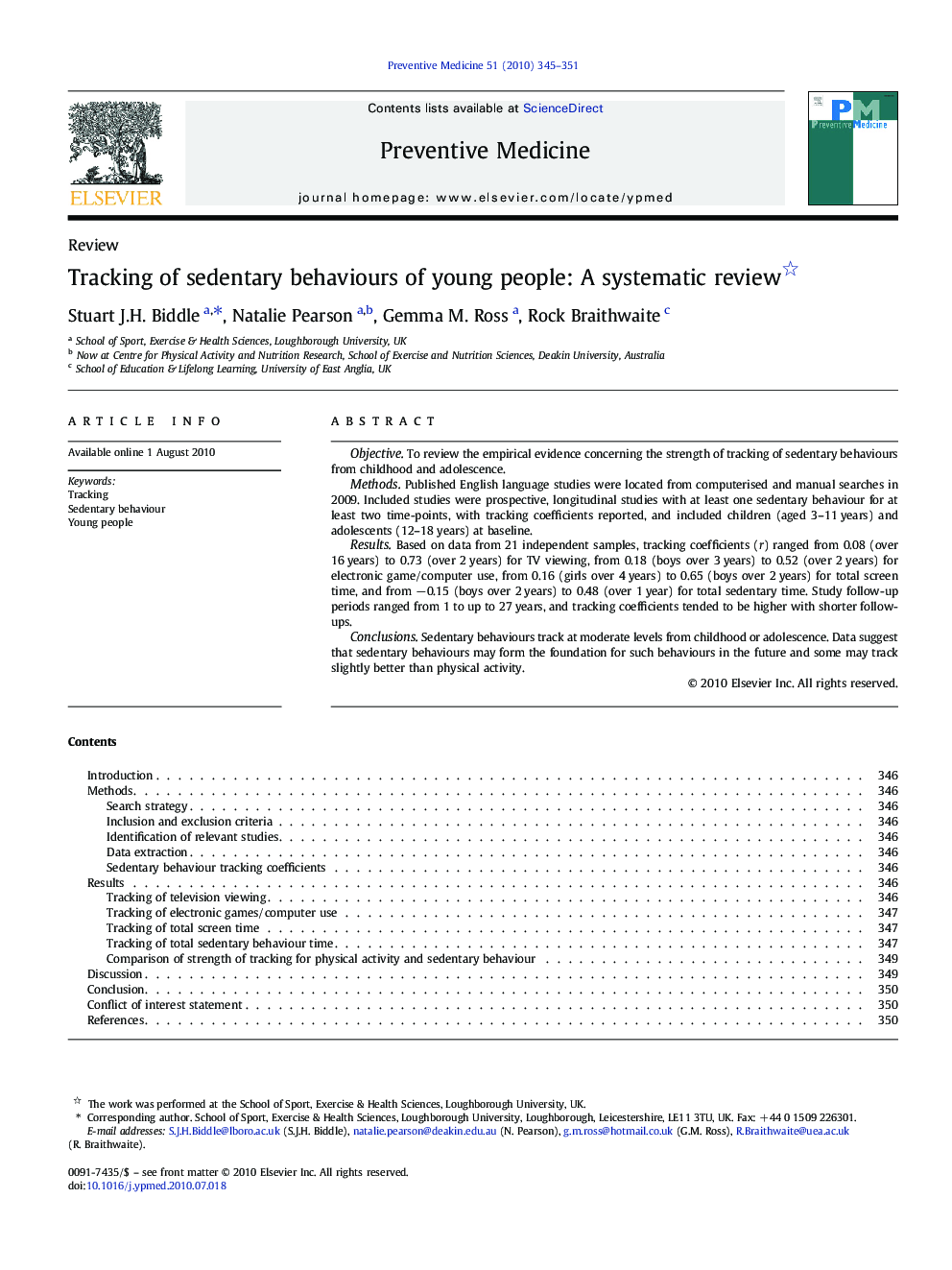 Tracking of sedentary behaviours of young people: A systematic review 