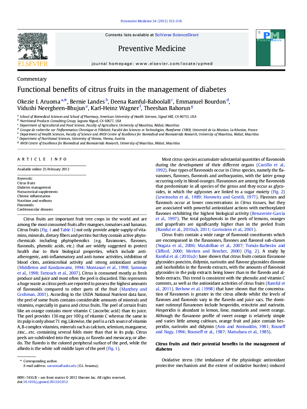 Functional benefits of citrus fruits in the management of diabetes