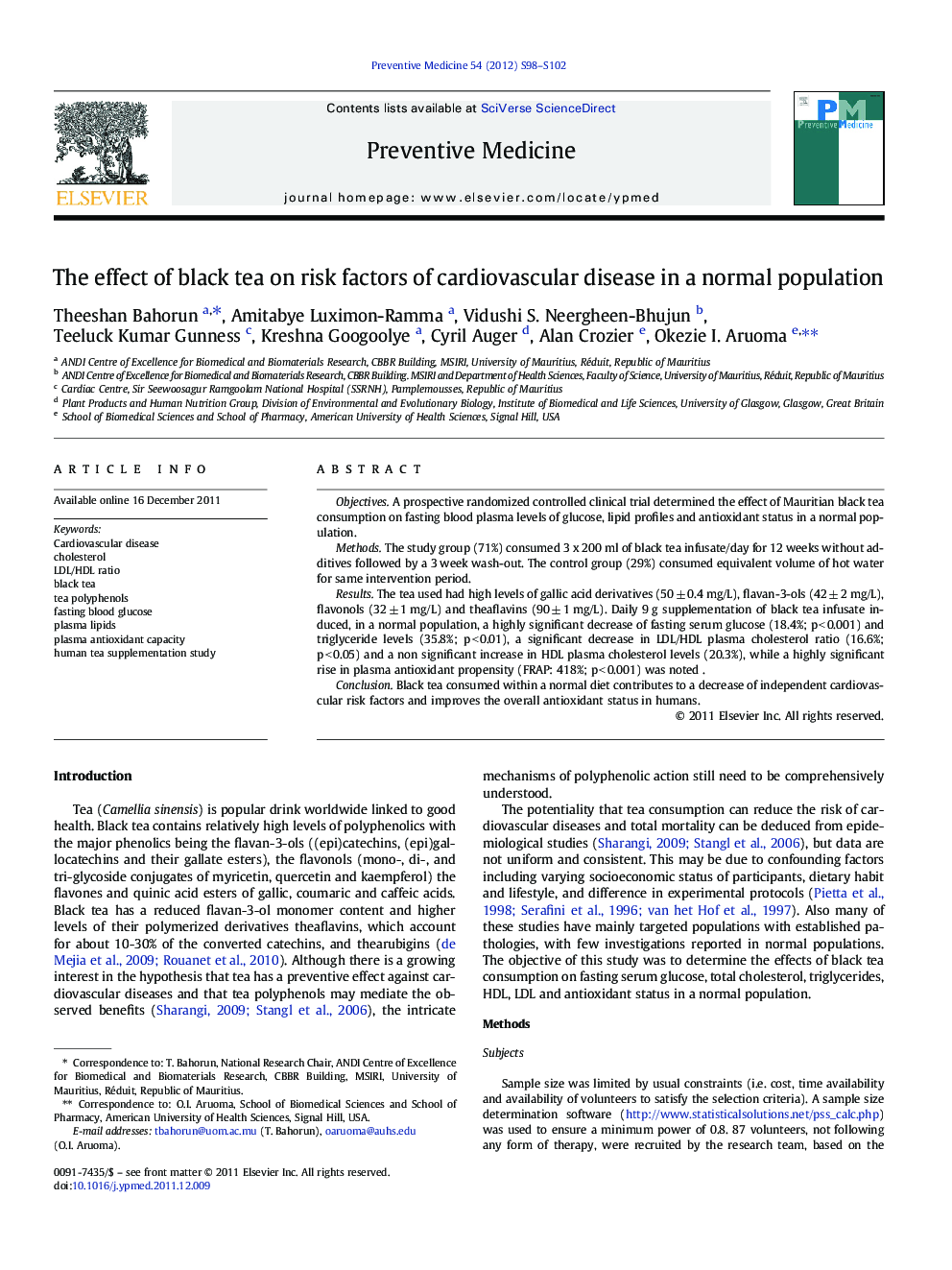 The effect of black tea on risk factors of cardiovascular disease in a normal population