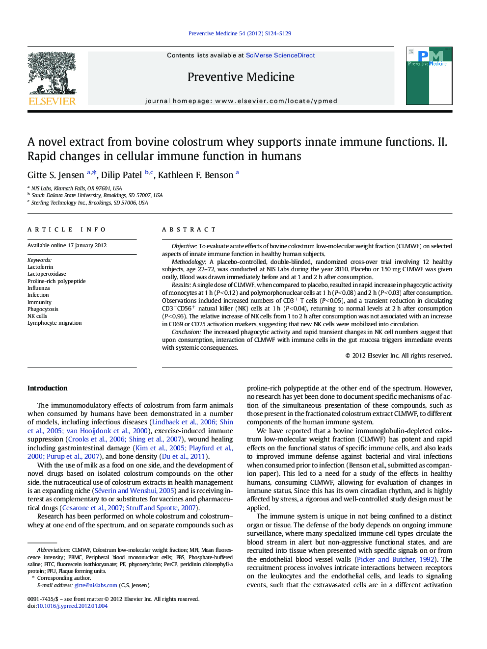 A novel extract from bovine colostrum whey supports innate immune functions. II. Rapid changes in cellular immune function in humans