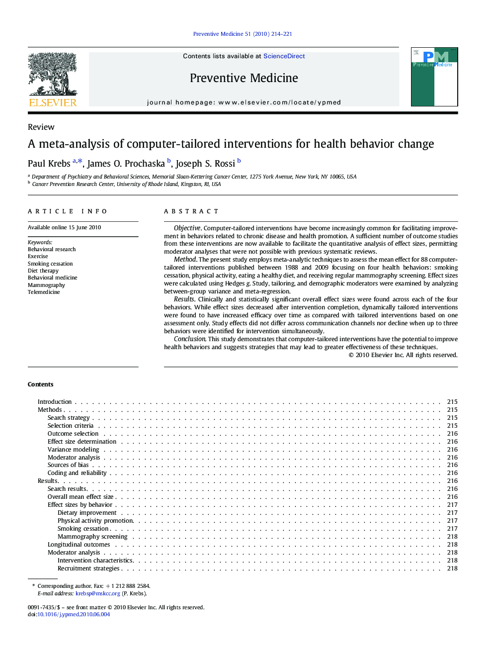 A meta-analysis of computer-tailored interventions for health behavior change