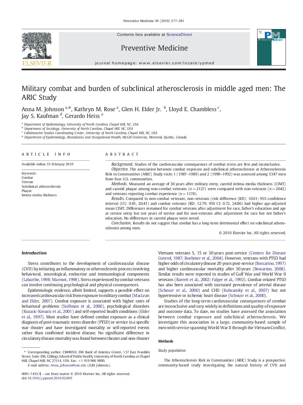 عکس صفحه اول مقاله: Military combat and burden of subclinical atherosclerosis in middle aged men: The ARIC Study Military combat and burden of subclinical atherosclerosis in middle aged men: The ARIC Study