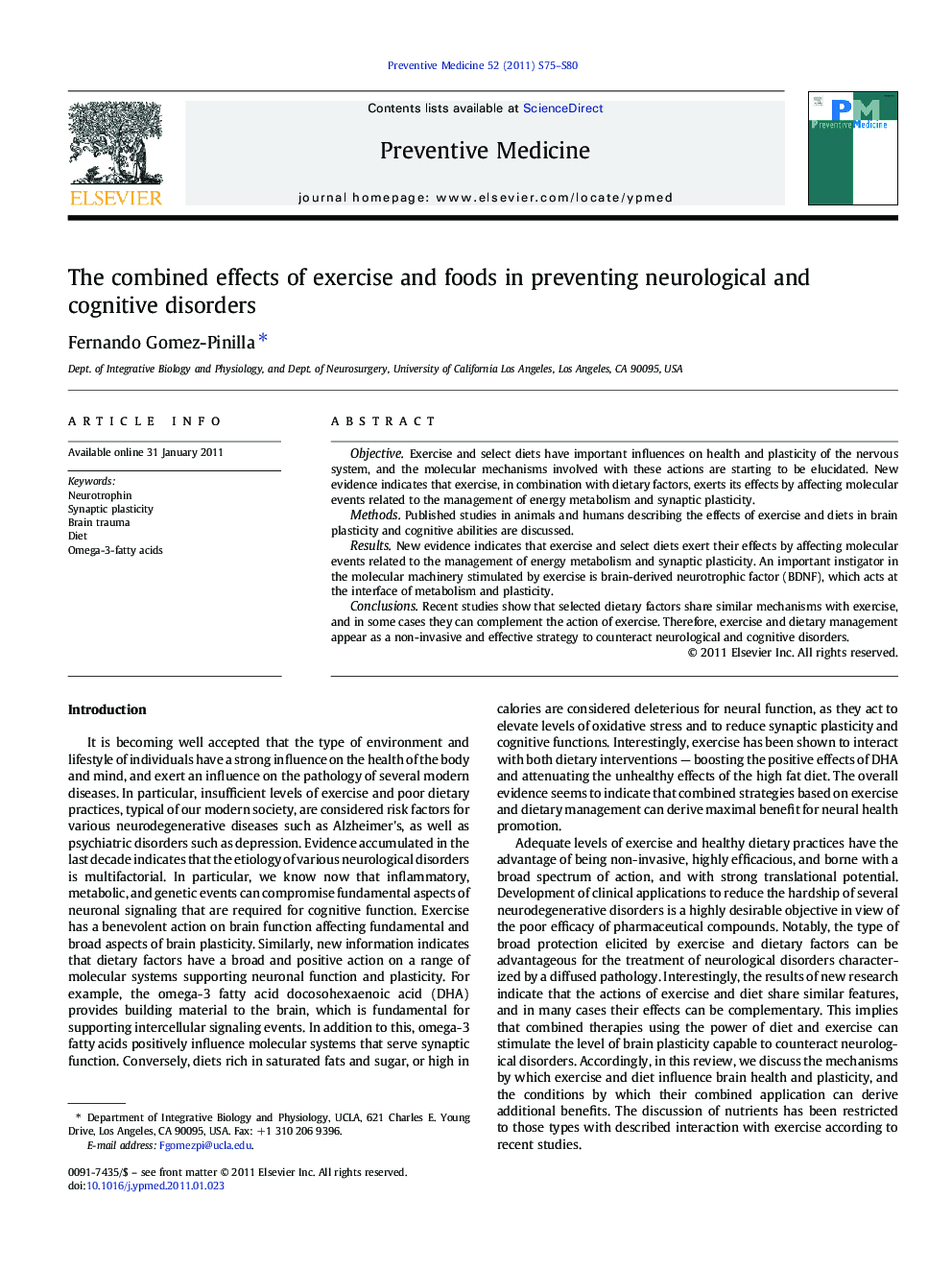 The combined effects of exercise and foods in preventing neurological and cognitive disorders