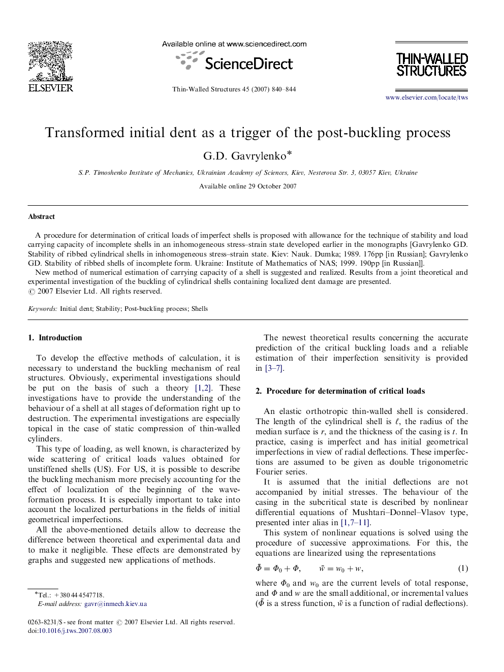 Transformed initial dent as a trigger of the post-buckling process