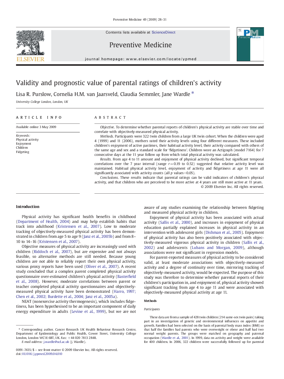 Validity and prognostic value of parental ratings of children's activity