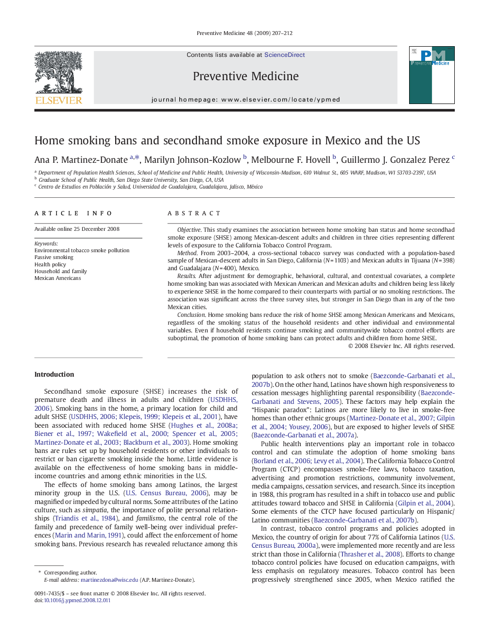 Home smoking bans and secondhand smoke exposure in Mexico and the US