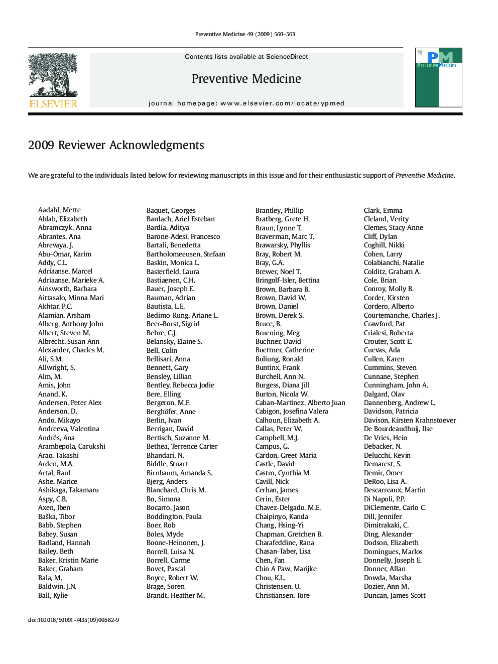 Reviewer Acknowledgment List