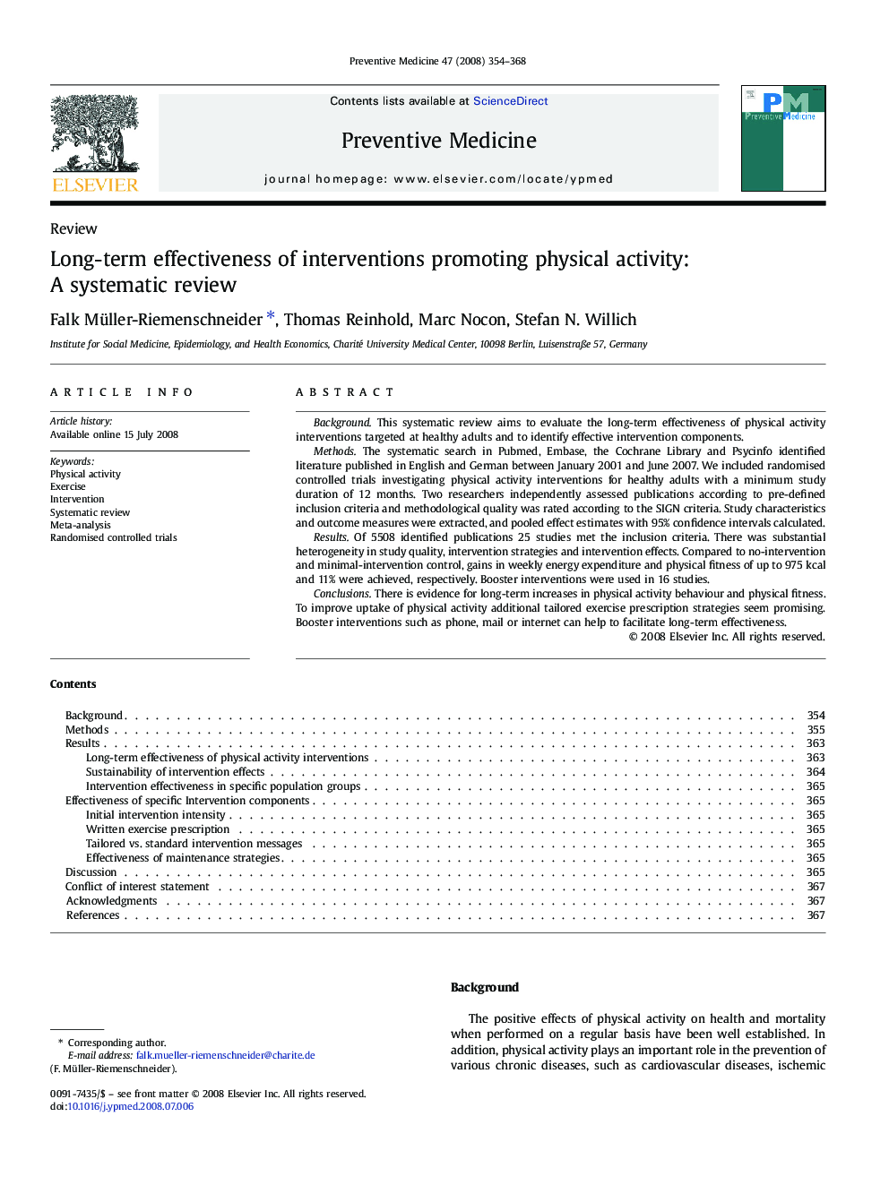 Long-term effectiveness of interventions promoting physical activity: A systematic review