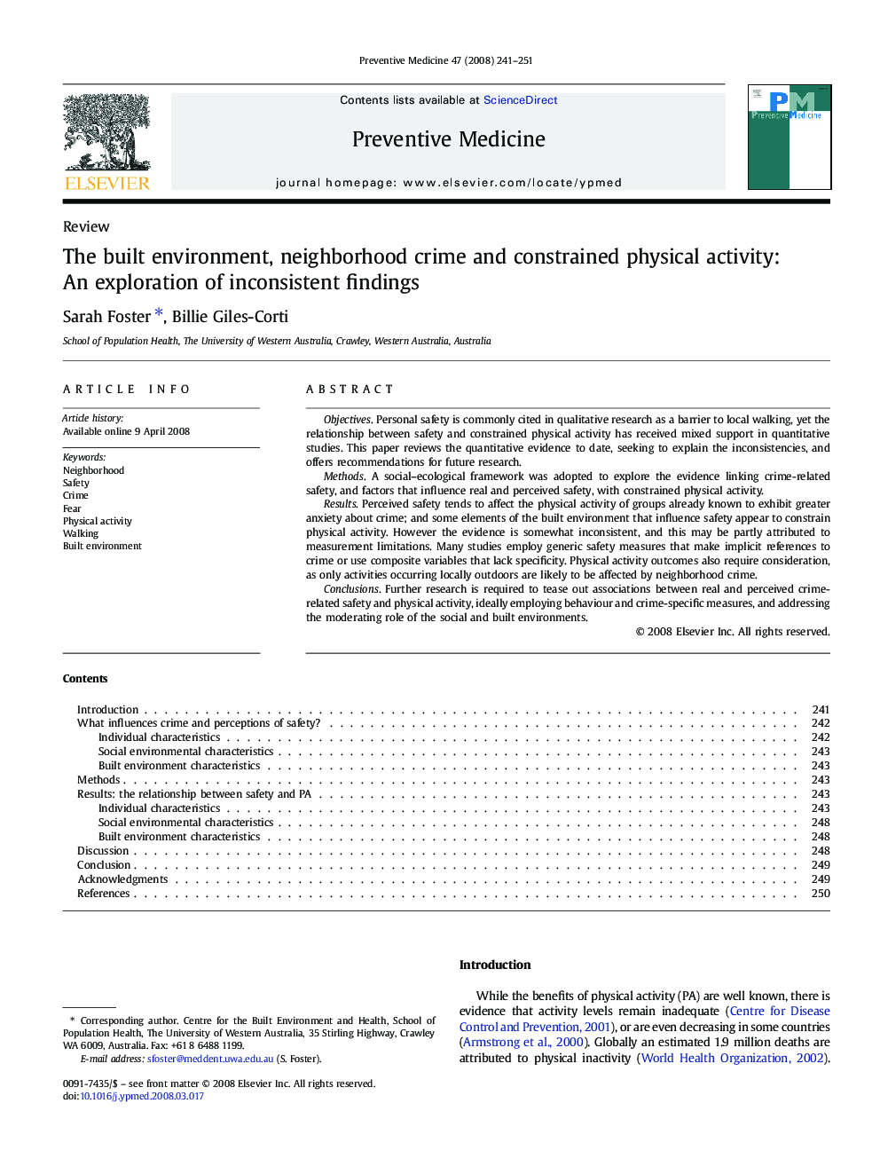 The built environment, neighborhood crime and constrained physical activity: An exploration of inconsistent findings