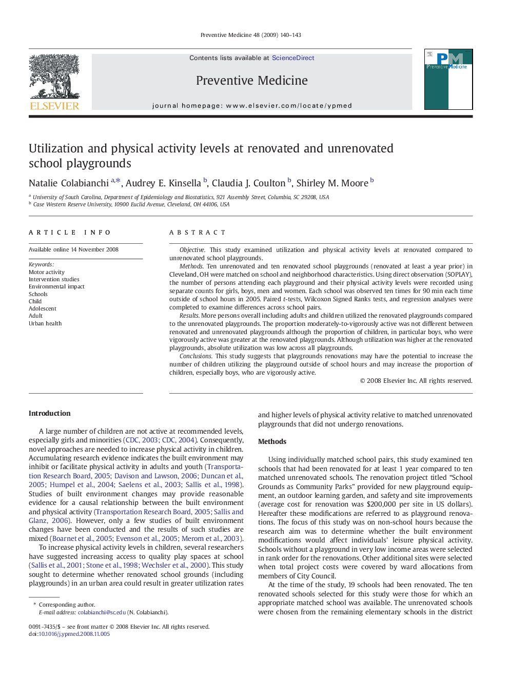 Utilization and physical activity levels at renovated and unrenovated school playgrounds