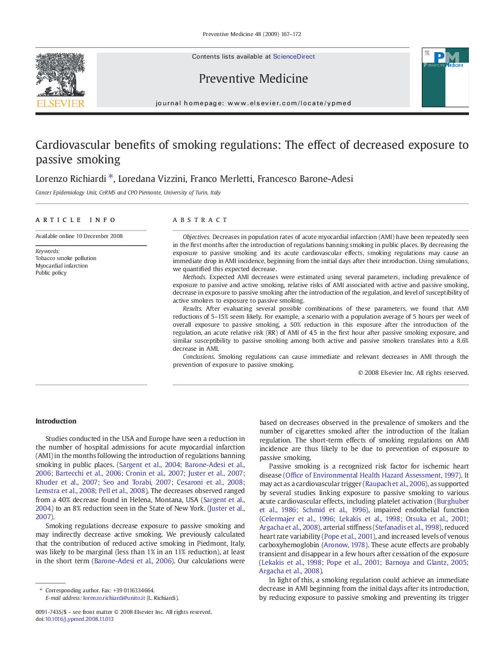 Cardiovascular benefits of smoking regulations: The effect of decreased exposure to passive smoking