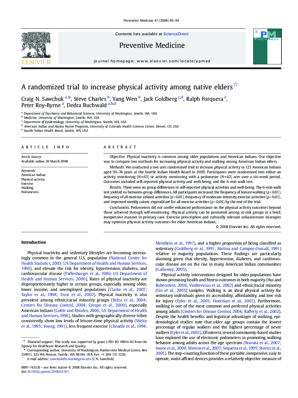 A randomized trial to increase physical activity among native elders 