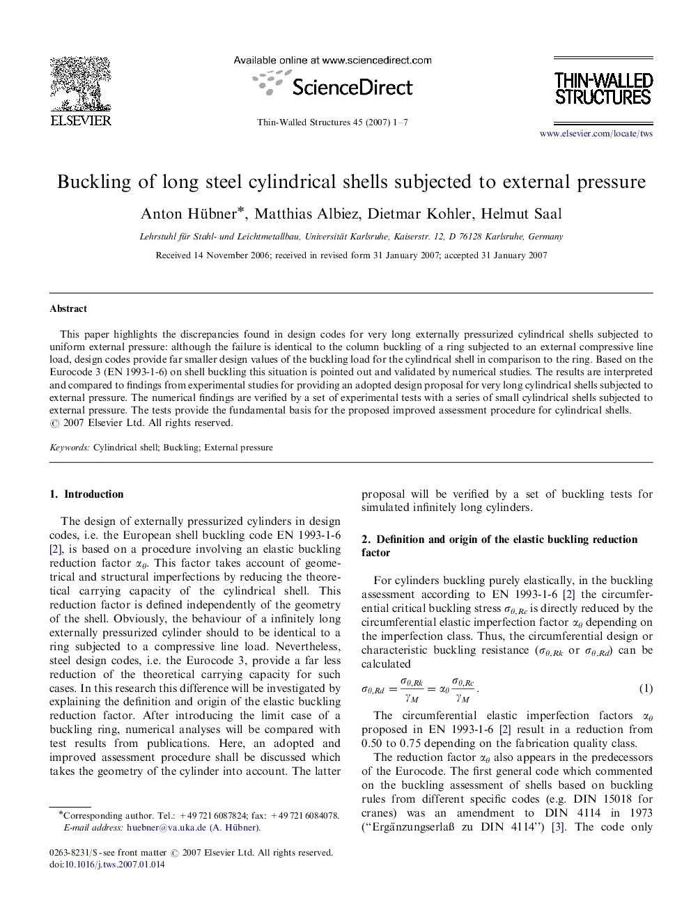 Buckling of long steel cylindrical shells subjected to external pressure