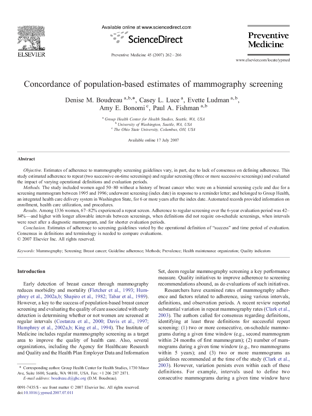 Concordance of population-based estimates of mammography screening