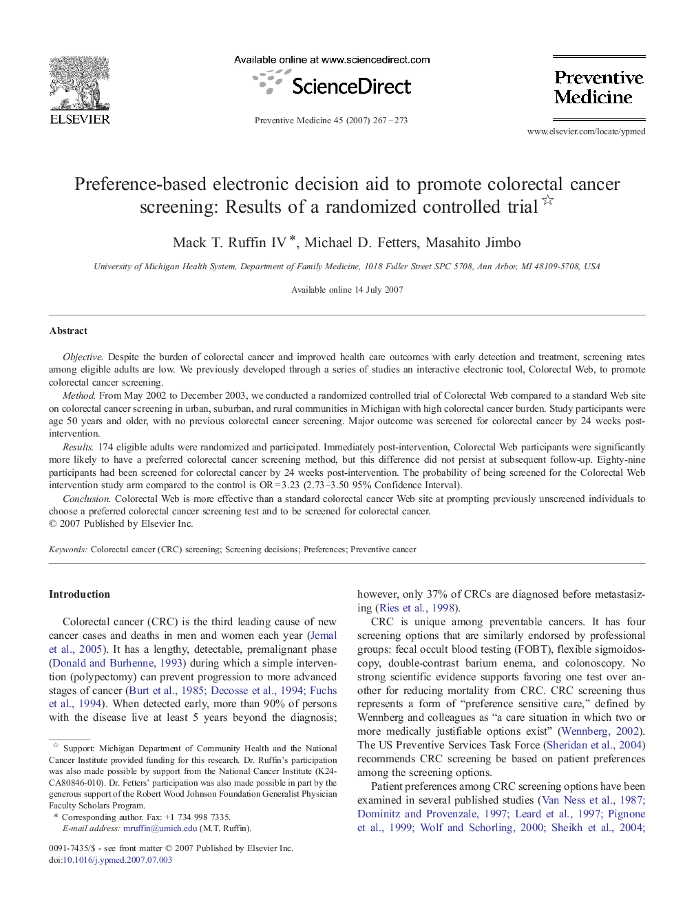 Preference-based electronic decision aid to promote colorectal cancer screening: Results of a randomized controlled trial 