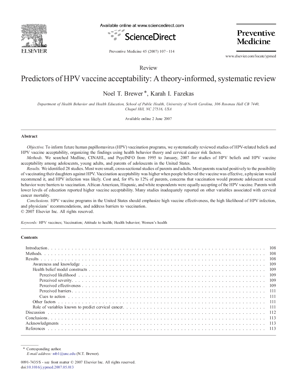 Predictors of HPV vaccine acceptability: A theory-informed, systematic review