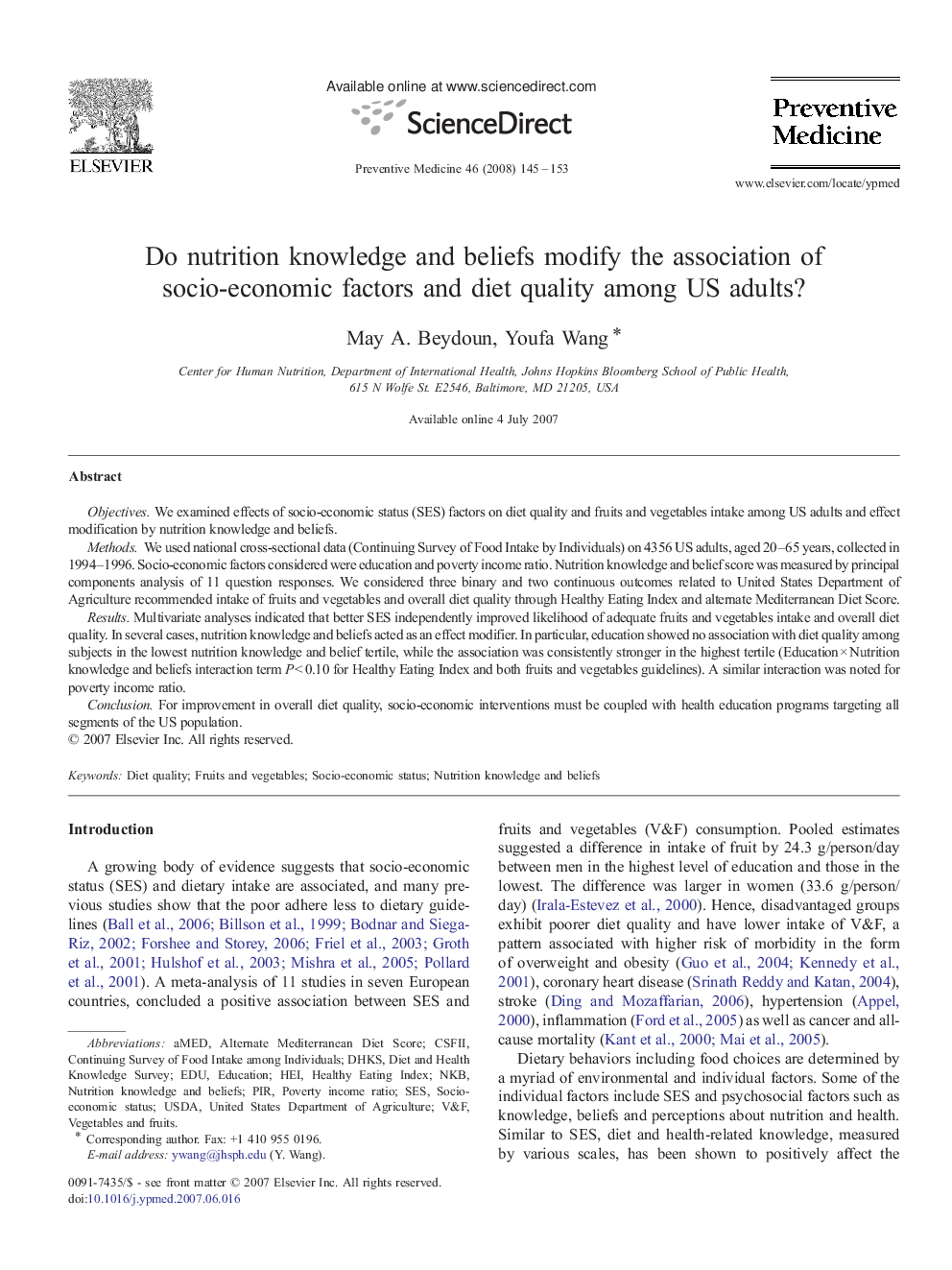 Do nutrition knowledge and beliefs modify the association of socio-economic factors and diet quality among US adults?